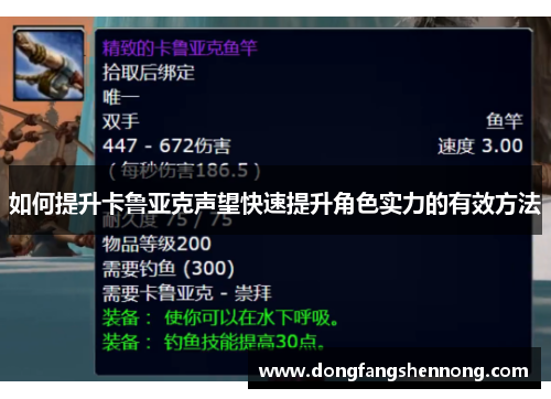如何提升卡鲁亚克声望快速提升角色实力的有效方法
