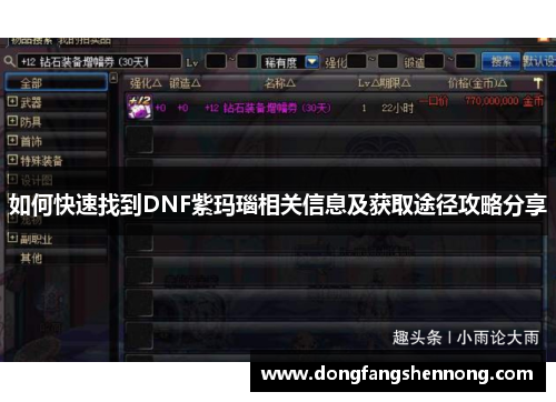 如何快速找到DNF紫玛瑙相关信息及获取途径攻略分享